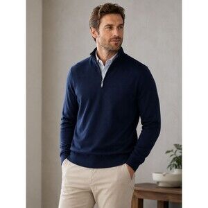 State & Liberty Navy Blue Pima Cotton Modal Stretch 1/4 Zip Pullover Sweater M